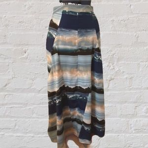 Show Me Your Mumu Maxi Skirt Blue Pink Cream Mountain Scene Print